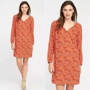 Old Navy Orange Floral Smocked-Yoke Shift Dress L